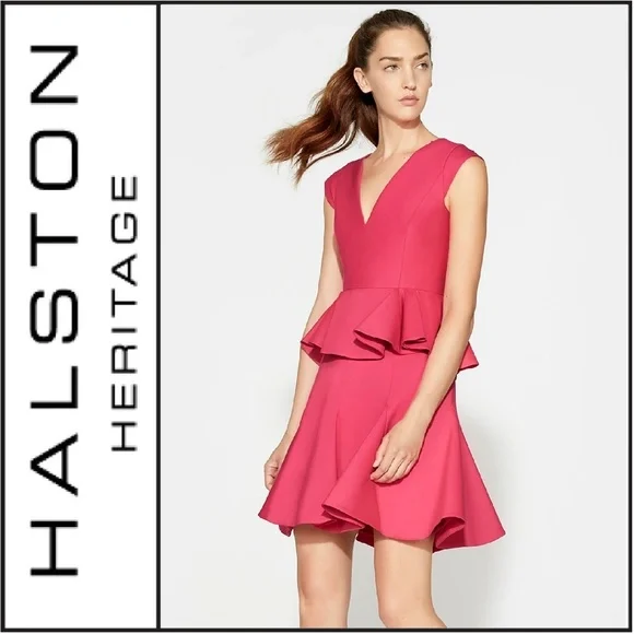 NWT { Halston Heritage } Cap Sleeve Peplum Dress